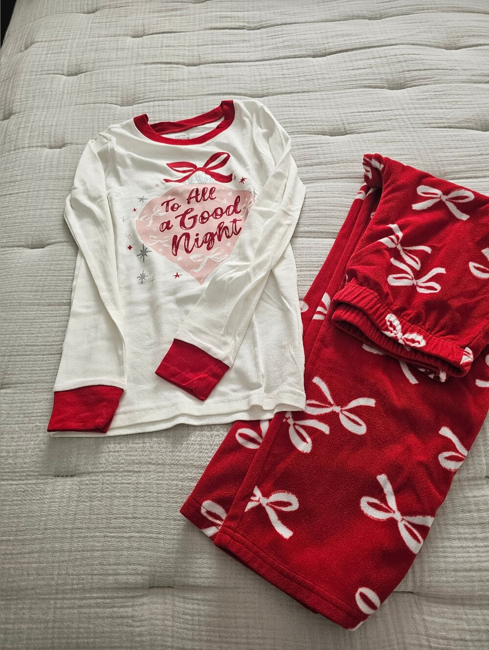 Kids Red & White Bow Print Pajama Set- Christmas Pj Set
